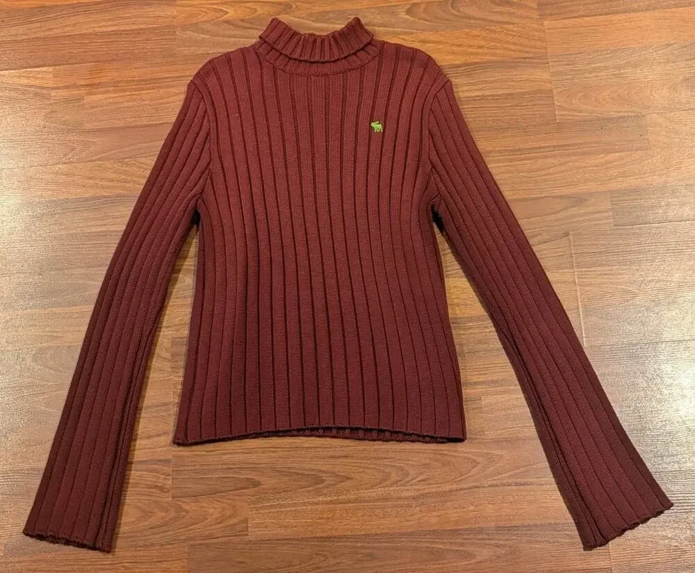 Vintage Y2K Abercrombie & Fitch A92 Ribbed Turtleneck Sweater Mens M Burgundy